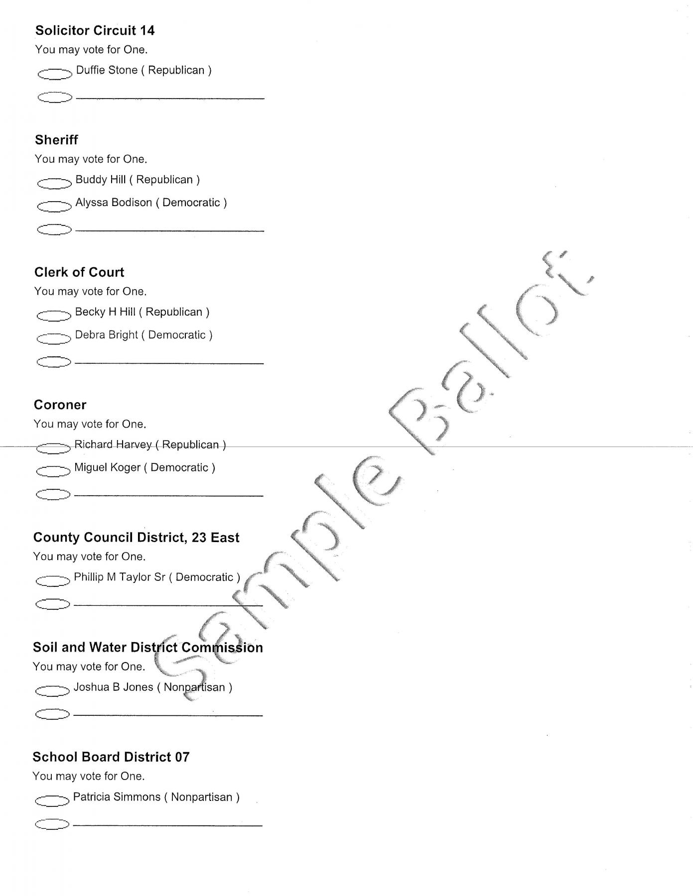 Sample Ballot for November 2020 General Election Town of Edisto Beach, SC